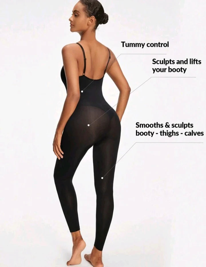 2-Piece Seamless Bodycon Jumpsuit Set (Black + Nude)